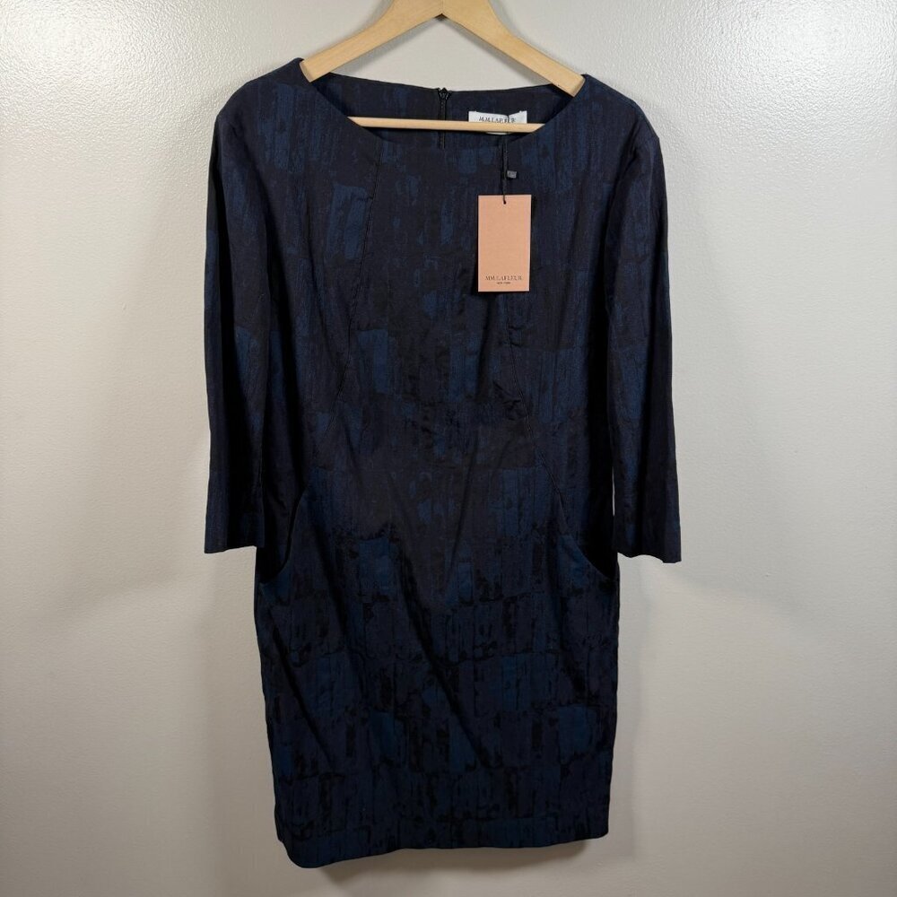 MM Lafleur Etsuko Dress Size 14 Blue Black Brush Jacquard Work Office Career